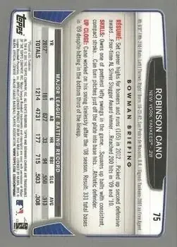 2013 Bowman Chrome #75 - Robinson Cano - New York Yankees - Back