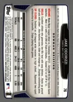 2013 Bowman Chrome #76 - Jake Odorizzi - Tampa Bay Rays - Back