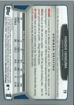 2013 Bowman Chrome #79 - Hisashi Iwakuma - Seattle Mariners - Back