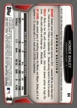 2013 Bowman Chrome #84 - Homer Bailey - Cincinnati Reds - Back
