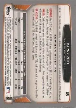 2013 Bowman Chrome #85 - Barry Zito - San Francisco Giants - Back