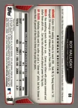 2013 Bowman Chrome #88 - Roy Halladay - Philadelphia Phillies - Back