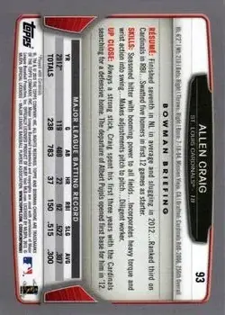 2013 Bowman Chrome #93 - Allen Craig - St. Louis Cardinals - Back