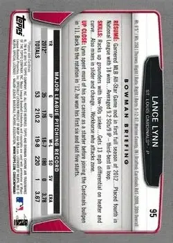 2013 Bowman Chrome #95 - Lance Lynn - St. Louis Cardinals - Back