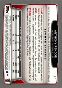2013 Bowman Chrome #97 - Anthony Rendon - Washington Nationals - Back
