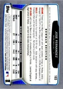 2013 Bowman Chrome #103 - Jose Fernandez - Miami Marlins - Back
