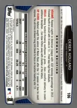 2013 Bowman Chrome #106 - Derek Holland - Texas Rangers - Back