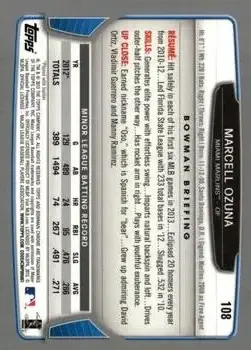 2013 Bowman Chrome #108 - Marcell Ozuna - Miami Marlins - Back