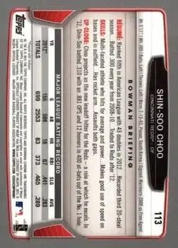 2013 Bowman Chrome #113 - Shin-Soo Choo - Cincinnati Reds - Back