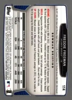 2013 Bowman Chrome #114 - Freddie Freeman - Atlanta Braves - Back