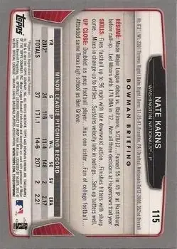 2013 Bowman Chrome #115 - Nathan Karns - Washington Nationals - Back