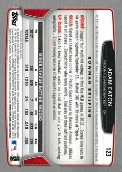 2013 Bowman Chrome #123 - Adam Eaton - Arizona Diamondbacks - Back