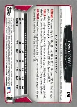 2013 Bowman Chrome #126 - David Freese - St. Louis Cardinals - Back