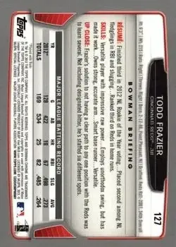2013 Bowman Chrome #127 - Todd Frazier - Cincinnati Reds - Back