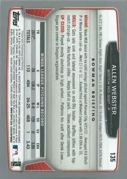 2013 Bowman Chrome #135 - Allen Webster - Boston Red Sox - Back
