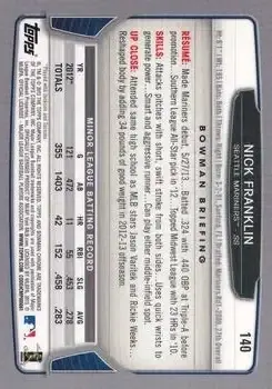2013 Bowman Chrome #140 - Nick Franklin - Seattle Mariners - Back