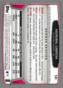 2013 Bowman Chrome #141 - Asdrubal Cabrera - Cleveland Indians - Back