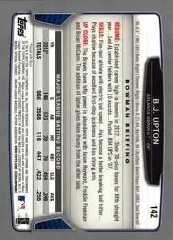 2013 Bowman Chrome #142 - B.J. Upton - Atlanta Braves - Back