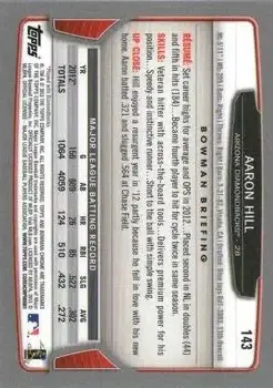 2013 Bowman Chrome #143 - Aaron Hill - Arizona Diamondbacks - Back