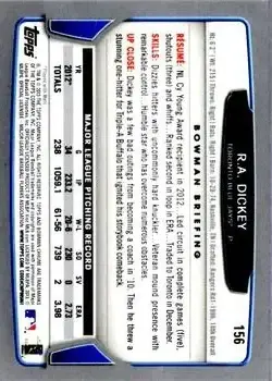 2013 Bowman Chrome #156 - R.A. Dickey - Toronto Blue Jays - Back