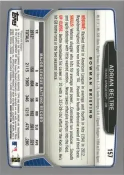 2013 Bowman Chrome #157 - Adrian Beltré - Texas Rangers - Back