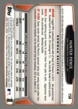 2013 Bowman Chrome #158 - Hunter Pence - San Francisco Giants - Back