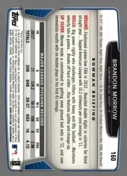 2013 Bowman Chrome #160 - Brandon Morrow - Toronto Blue Jays - Back