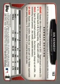 2013 Bowman Chrome #163 - Ian Kennedy - Arizona Diamondbacks - Back