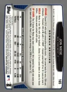 2013 Bowman Chrome #165 - Jon Niese - New York Mets - Back