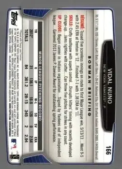 2013 Bowman Chrome #166 - Vidal Nuno - New York Yankees - Back