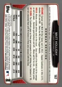 2013 Bowman Chrome #167 - Matt Holliday - St. Louis Cardinals - Back