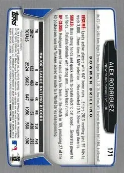 2013 Bowman Chrome #171 - Alex Rodriguez - New York Yankees - Back