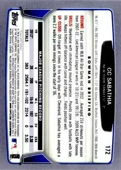 2013 Bowman Chrome #172 - CC Sabathia - New York Yankees - Back