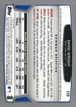 2013 Bowman Chrome #173 - David Wright - New York Mets - Back