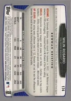 2013 Bowman Chrome #174 - Wilin Rosario - Colorado Rockies - Back