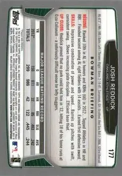 2013 Bowman Chrome #177 - Josh Reddick - Oakland Athletics - Back