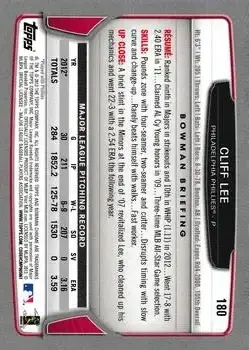 2013 Bowman Chrome #180 - Cliff Lee - Philadelphia Phillies - Back