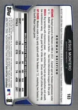 2013 Bowman Chrome #183 - Jesus Montero - Seattle Mariners - Back