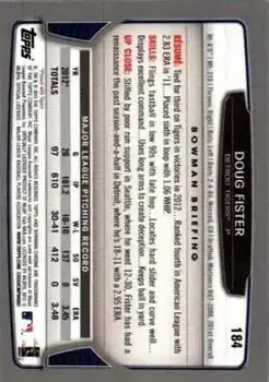 2013 Bowman Chrome #184 - Doug Fister - Detroit Tigers - Back
