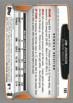 2013 Bowman Chrome #185 - Jim Johnson - Baltimore Orioles - Back