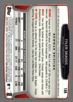 2013 Bowman Chrome #188 - Tyler Skaggs - Arizona Diamondbacks - Back