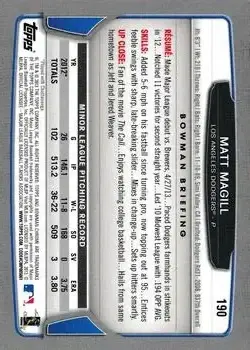 2013 Bowman Chrome #190 - Matt Magill - Los Angeles Dodgers - Back