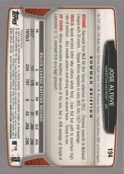 2013 Bowman Chrome #194 - Jose Altuve - Houston Astros - Back