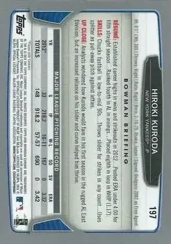 2013 Bowman Chrome #197 - Hiroki Kuroda - New York Yankees - Back