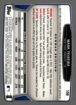 2013 Bowman Chrome #199 - Mark Teixeira - New York Yankees - Back
