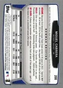 2013 Bowman Chrome #200 - Miguel Cabrera - Detroit Tigers - Back
