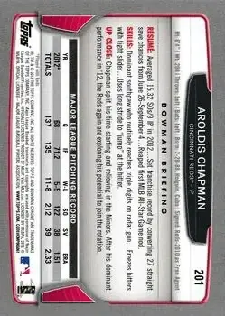 2013 Bowman Chrome #201 - Aroldis Chapman - Cincinnati Reds - Back