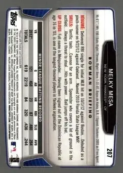 2013 Bowman Chrome #207 - Melky Mesa - New York Yankees - Back
