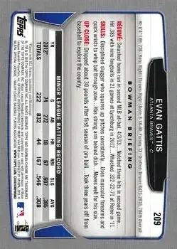 2013 Bowman Chrome #209 - Evan Gattis - Atlanta Braves - Back
