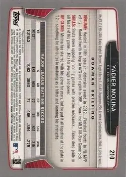 2013 Bowman Chrome #210 - Yadier Molina - St. Louis Cardinals - Back